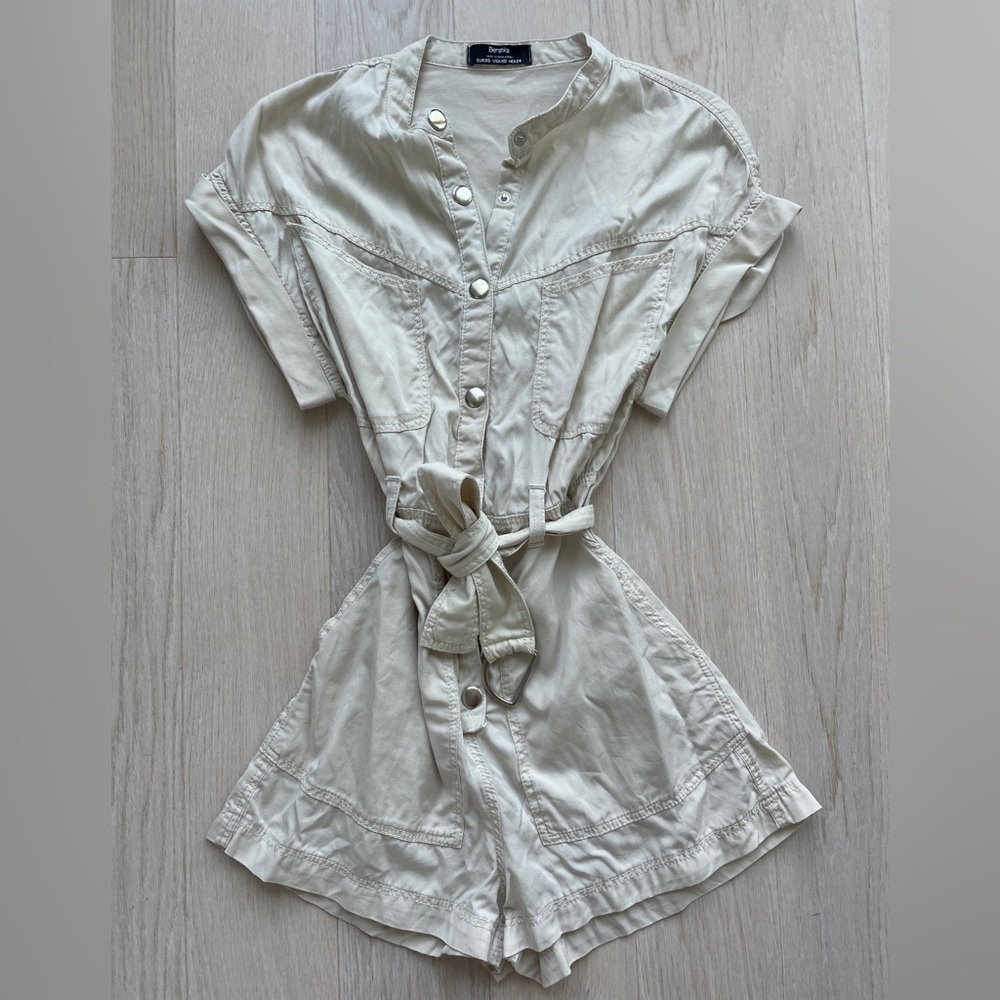 ASOS Bershka Cream Button-Up Romper XS
